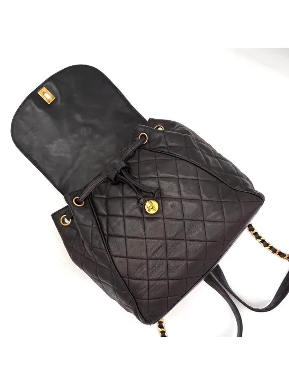 Chanel Quilted Backpack Black Lambskin Brown